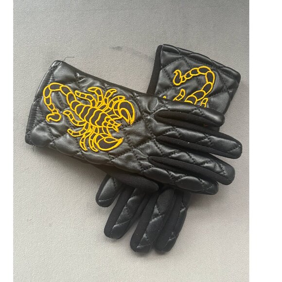 Canadian Designer Vegan Leather Scorpion Embroidered Gloves - Picture 1 of 3